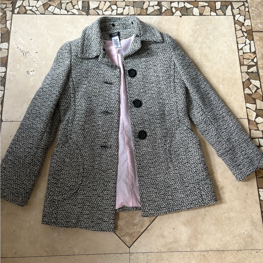 Guess Black and White Pea Coat